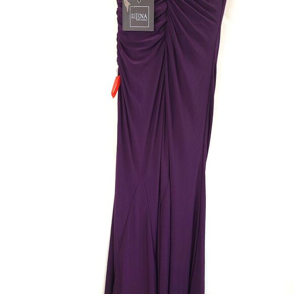 New MAC DUGGAL (4) 26517 Purple (Eggplant) Fold-over Off-the-Shoulder Slit Gown - Picture 7 of 16
